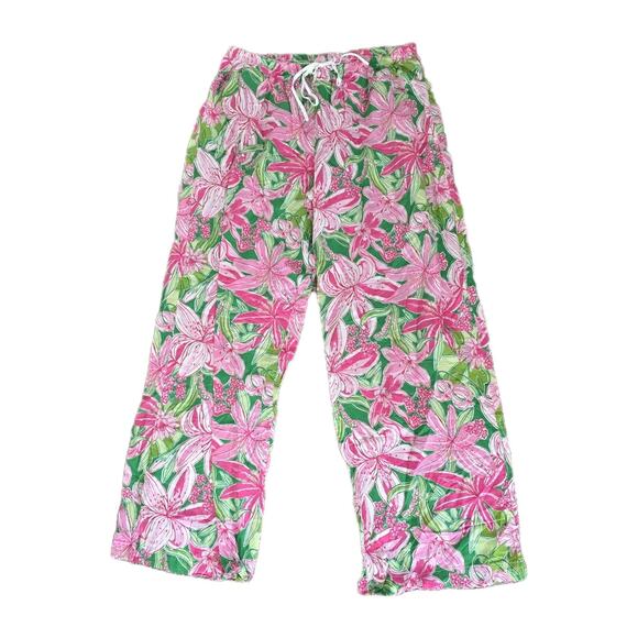 Lilly Pulitzer Pajama Sleep Pants Womens L Pick Of The Bunch Floral Bottoms Pink - Picture 1 of 9